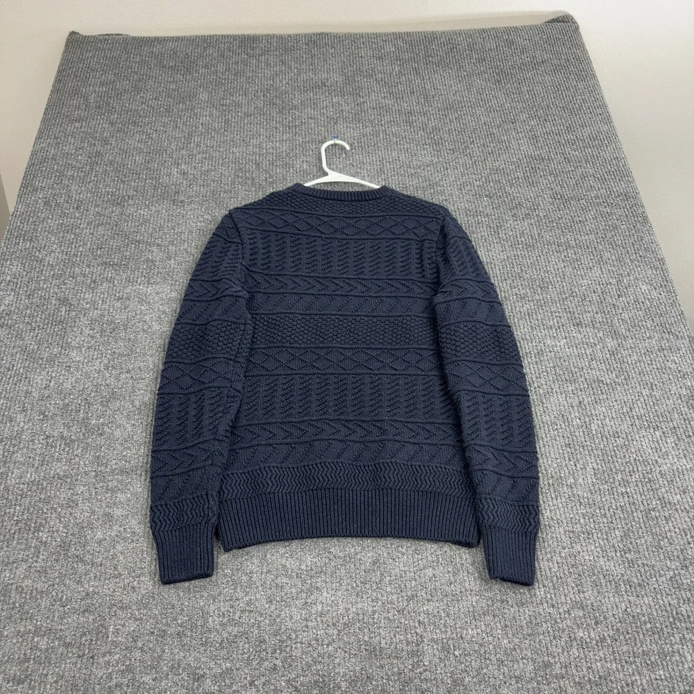 J‎ Crew Sweater Mens M Navy 100 Cotton Cable Knit Crewneck Classic Preppy